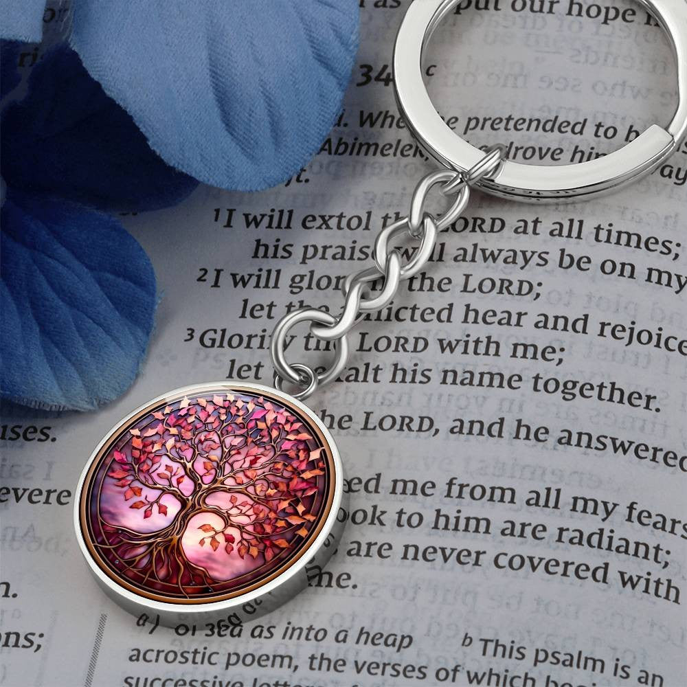 Pink Tree of Life Pendant Keychain