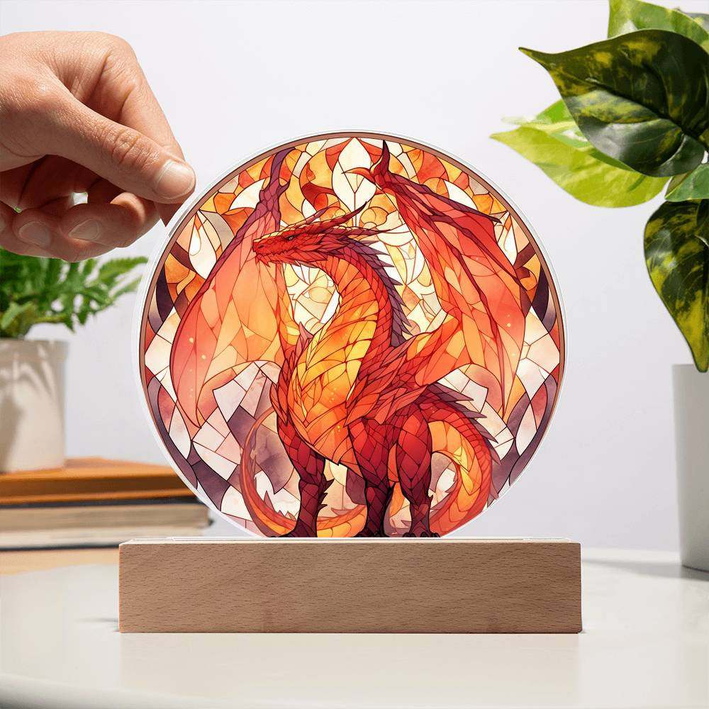 Red Dragon Stained Glass Plaque and Night Light