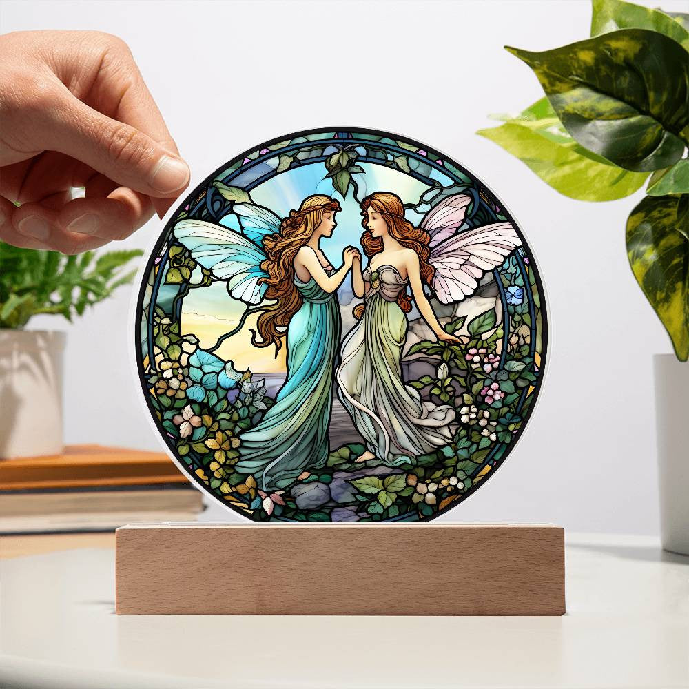 Personalized Fairies Stained Glass Acrylic Circle Plaque