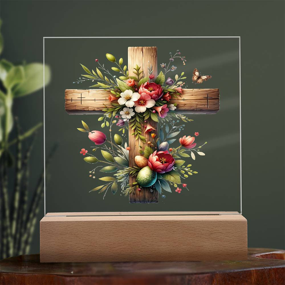 Wooden Cross Easter Plaque