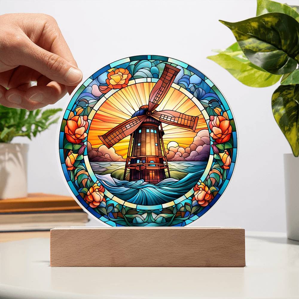 Stained Glass Windmill Acrylic Circle Plaque