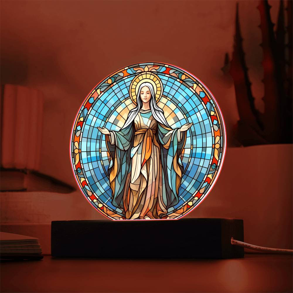 Orthodox Catholic Blessed Virgin Mary Stained Glass Style Plaque