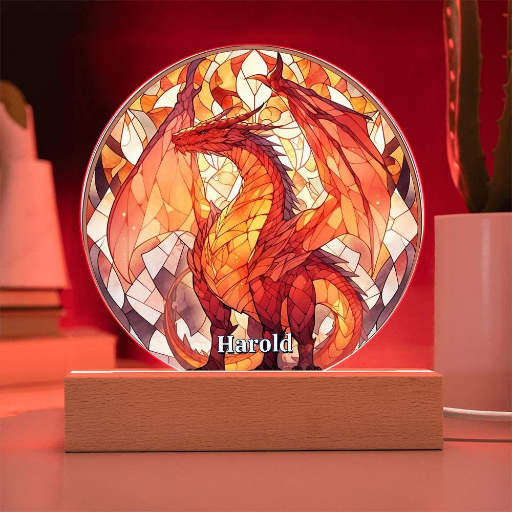 Red Dragon Stained Glass Plaque and Night Light