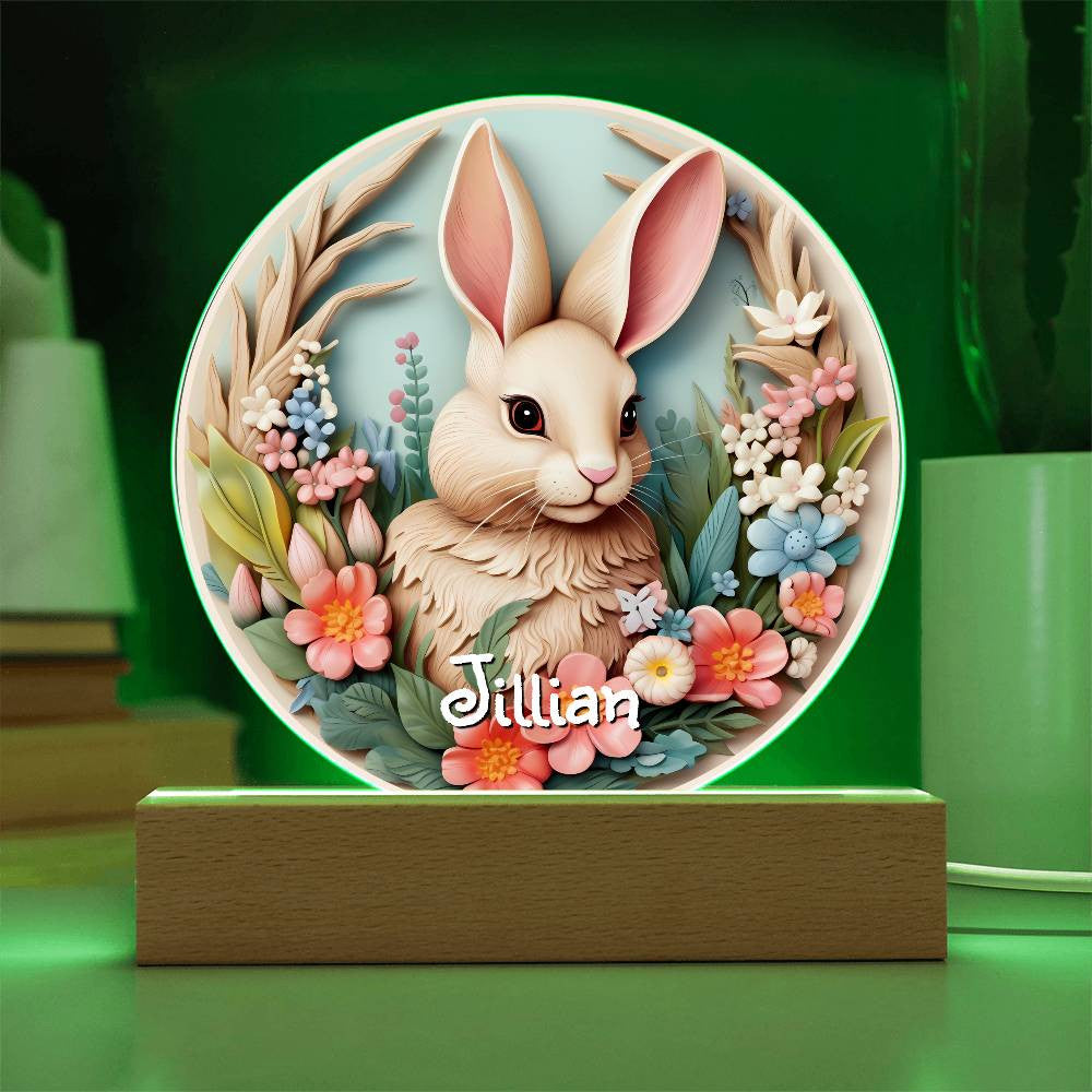 Personalized 3D Look Floral Bunny Face Night Light Plug In