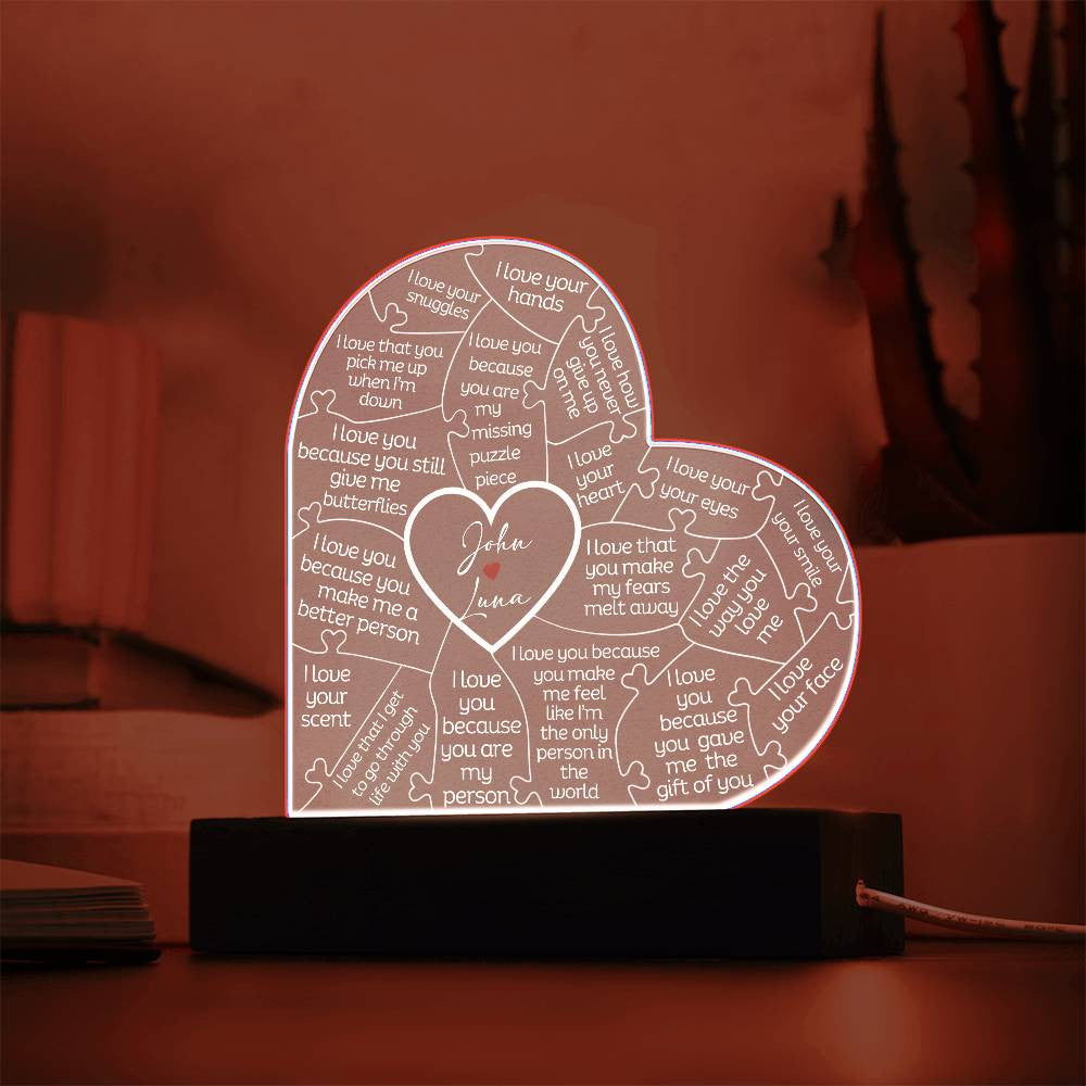 Personalized Puzzle I Love You Because Heart Plaque