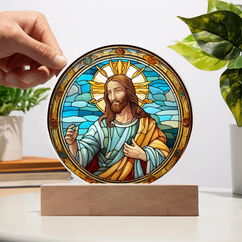 Jesus Stained Glass Catholic Plaque