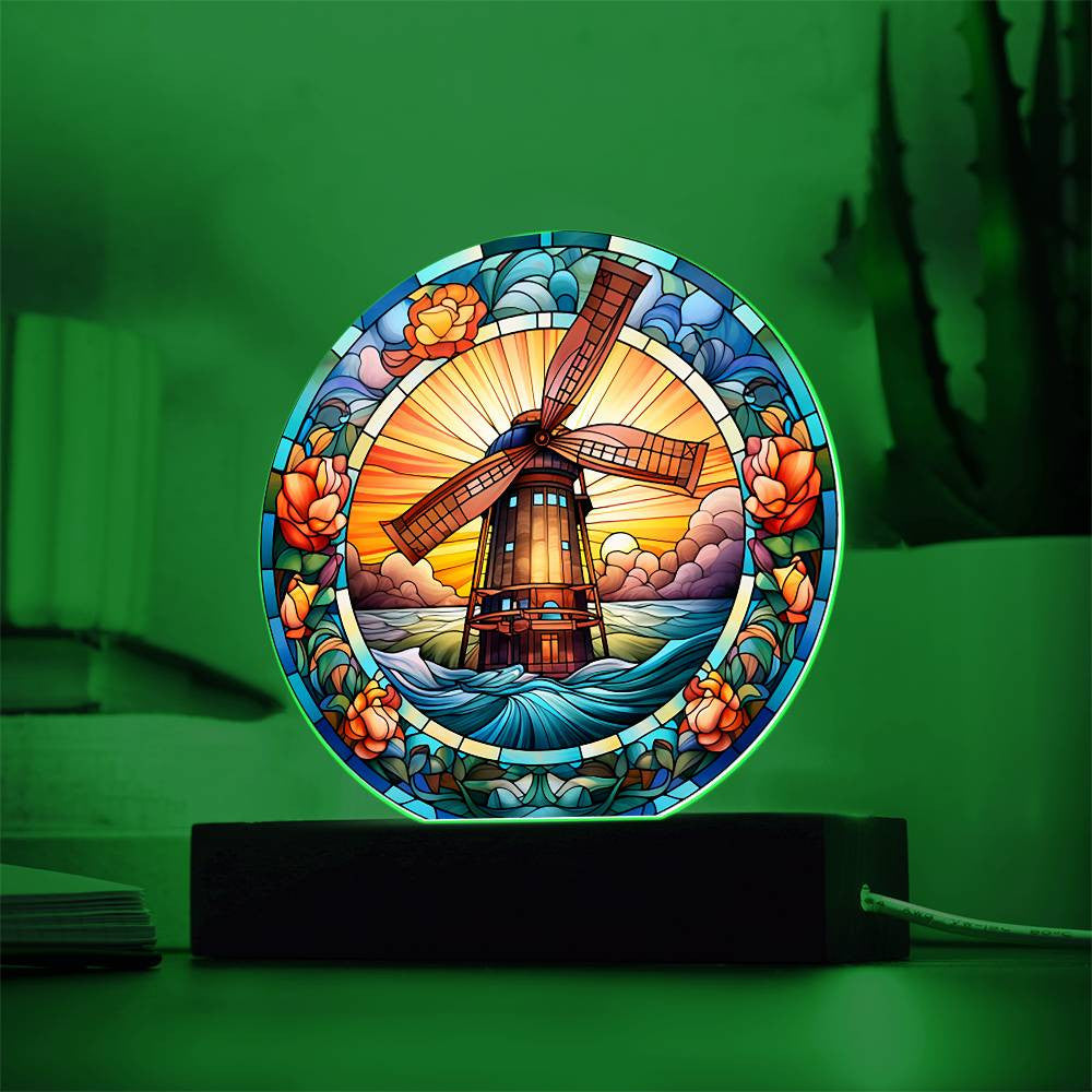 Stained Glass Windmill Acrylic Circle Plaque