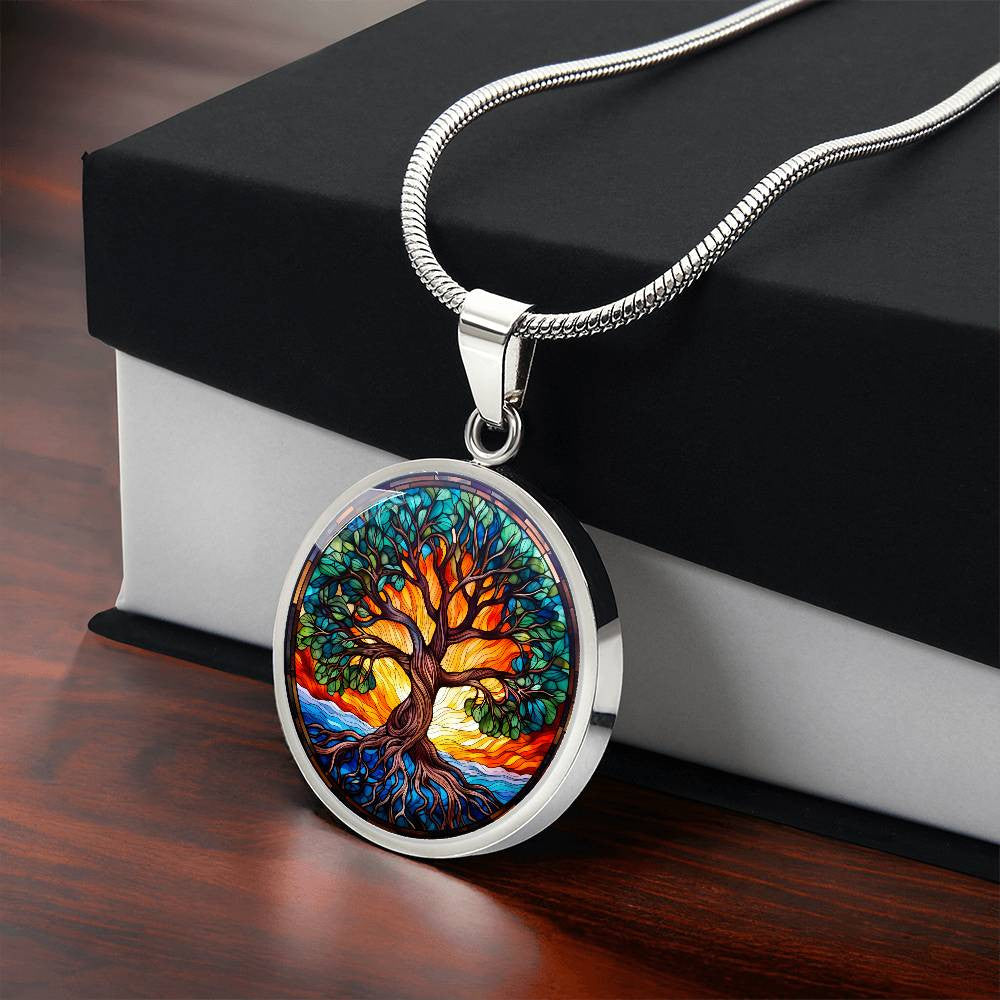 Stained Glass Style Tree of Life Necklace