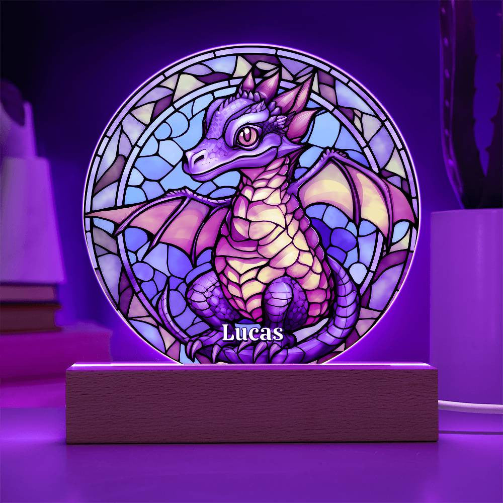 Stained Glass Baby Dragon Plaque and Night Light