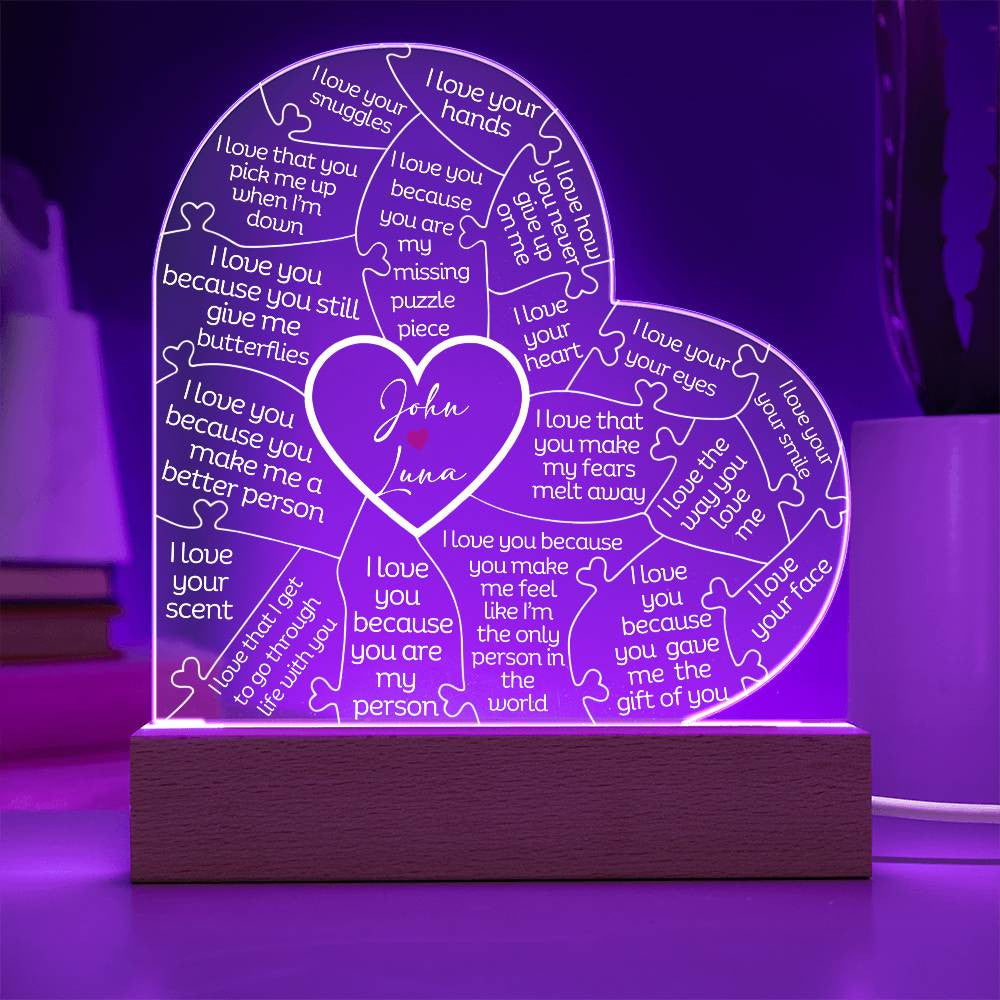 Personalized Puzzle I Love You Because Heart Plaque