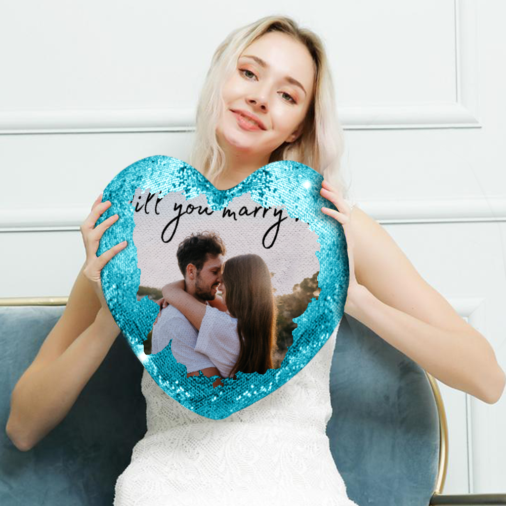 Will You Marry Me Heart Sequin Pillow Cover