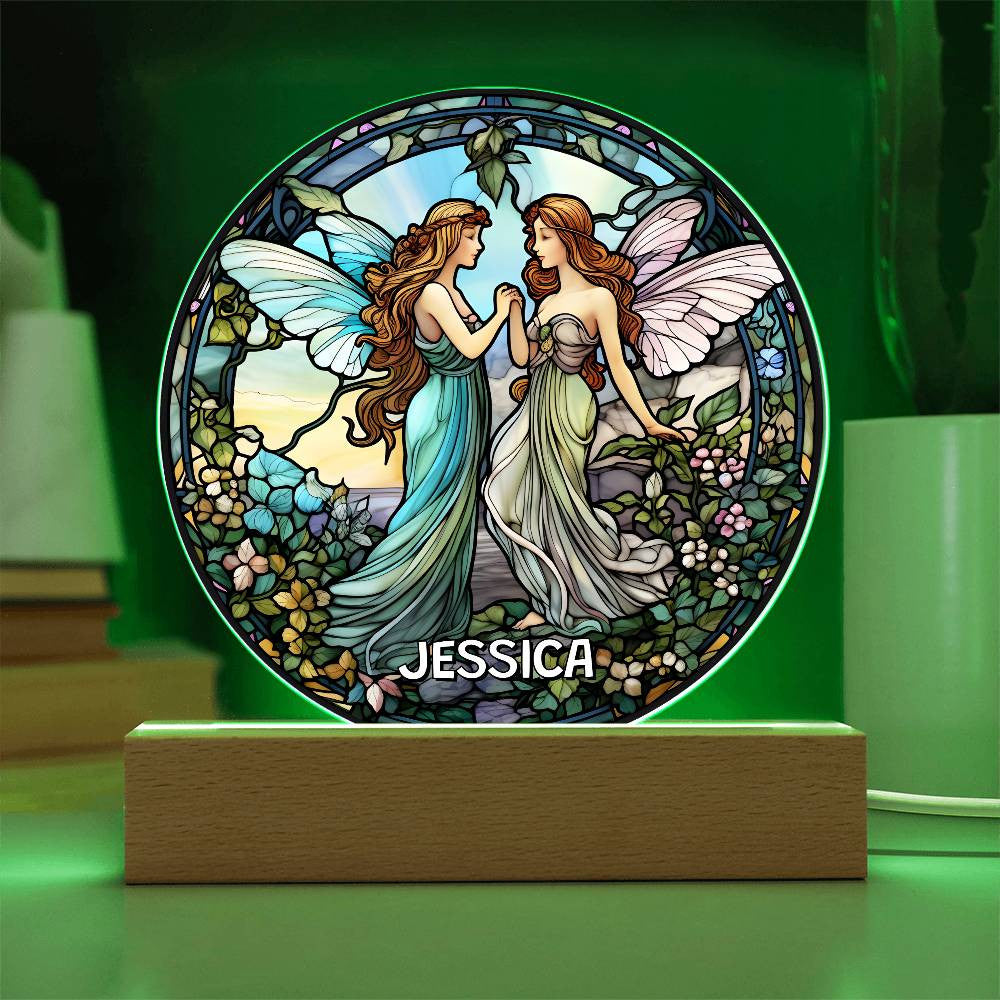 Personalized Fairies Stained Glass Acrylic Circle Plaque