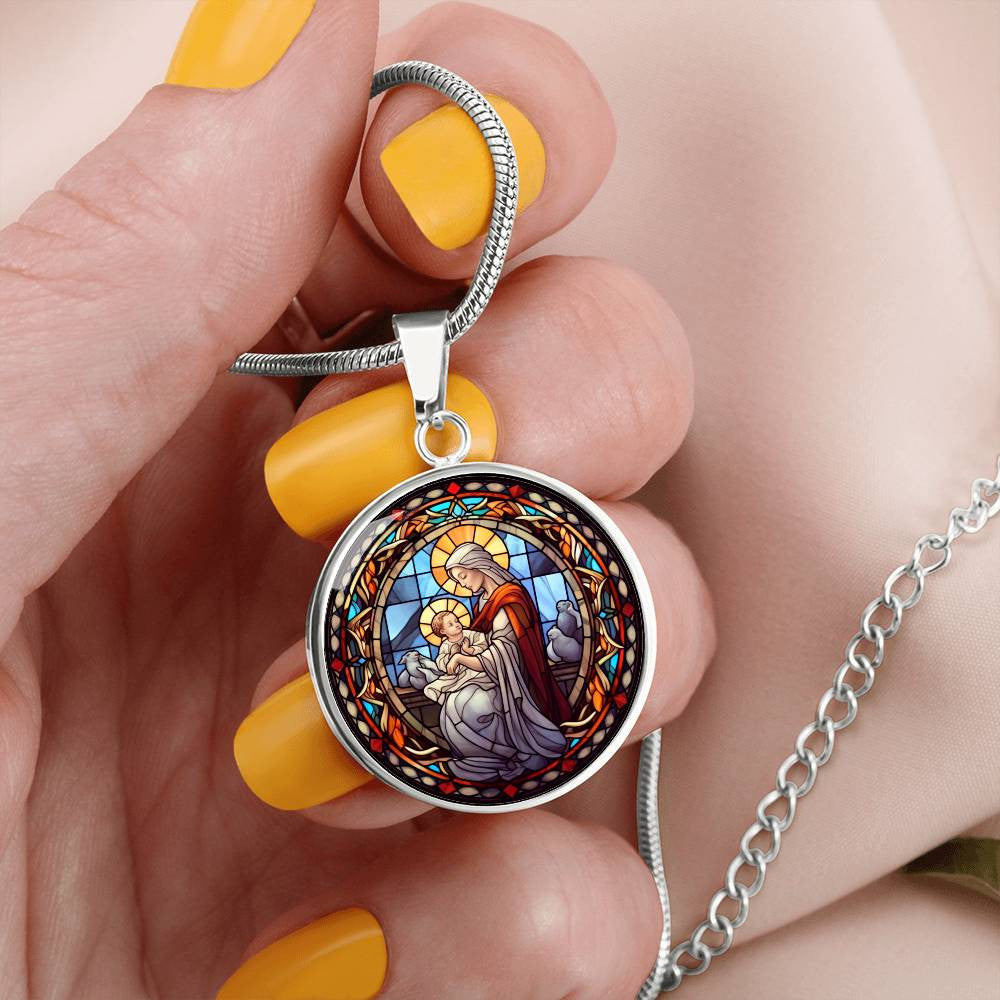 Personalized Virgin Mary and Baby Jesus Necklace