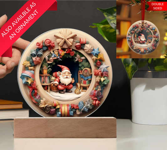 3D Christmas Santa Gnome Plaque and Ornament