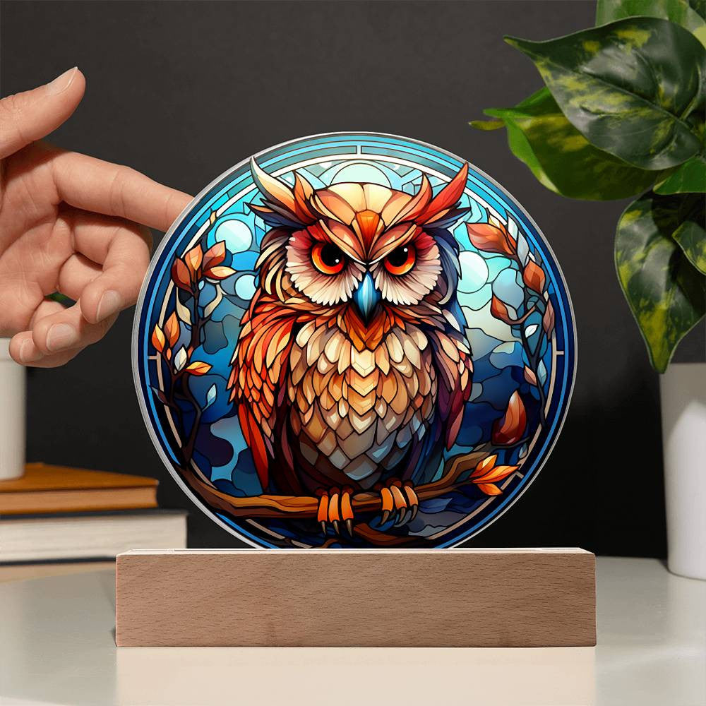 Stained Glass Owl Acrylic Circle Plaque