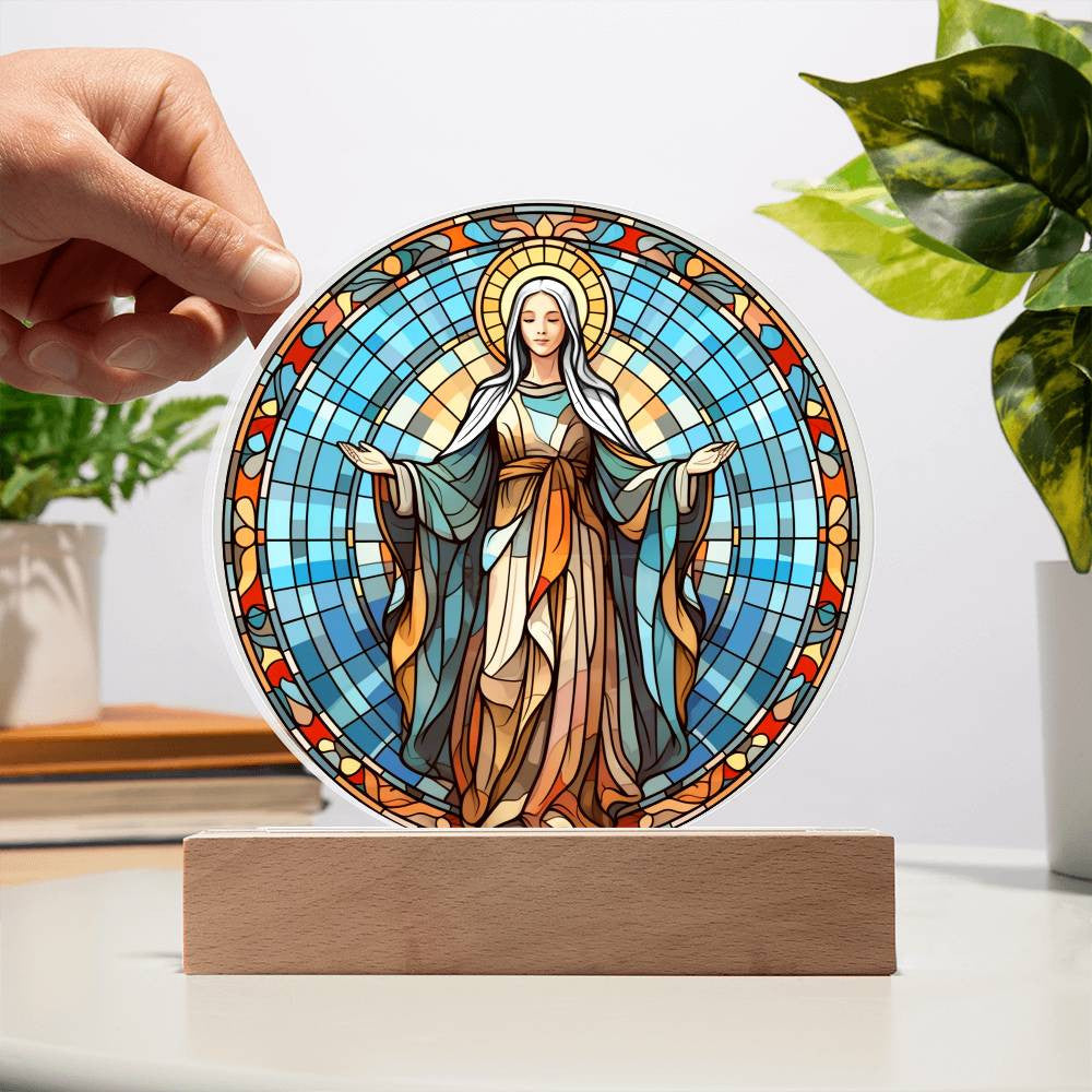 Orthodox Catholic Blessed Virgin Mary Stained Glass Style Plaque