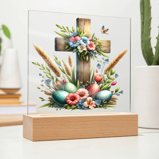 He is Risen Wooden Cross Easter Acrylic Plaque