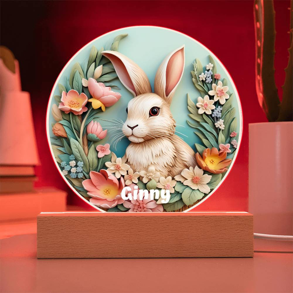 Personalized 3D Look Floral Easter Bunny Night Light Plug In