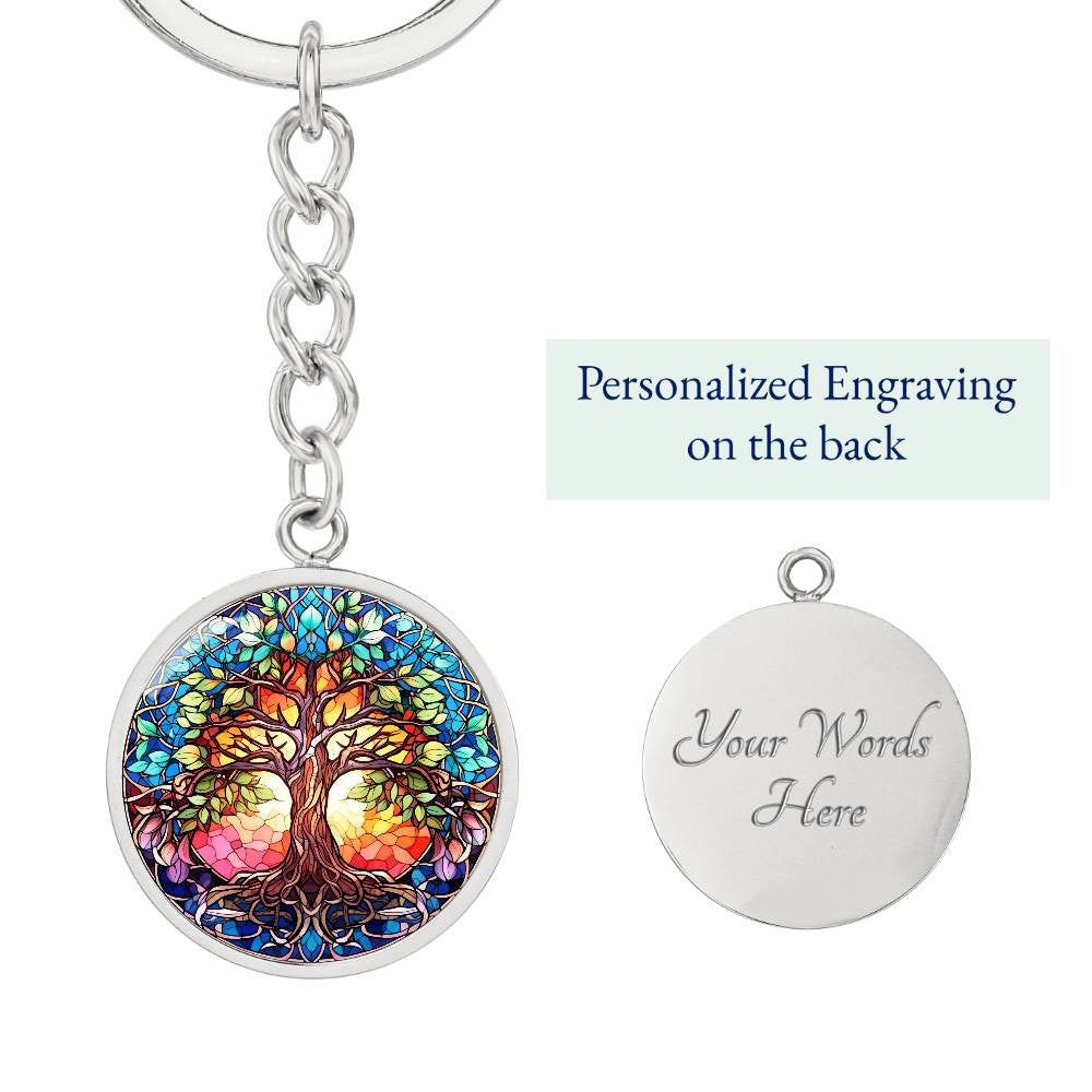 Personalized Gold Tree of Life Pendant Keychain or Necklace