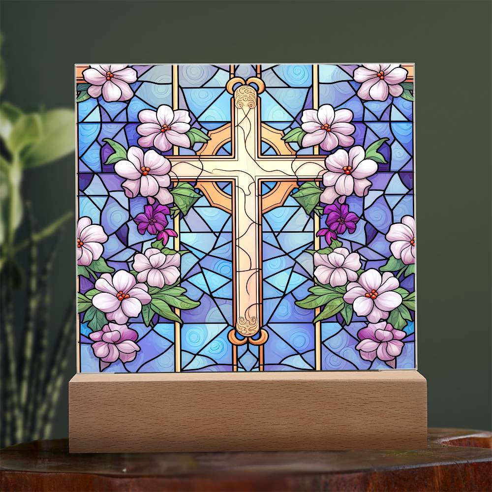 Stained Glass Cross Plaque