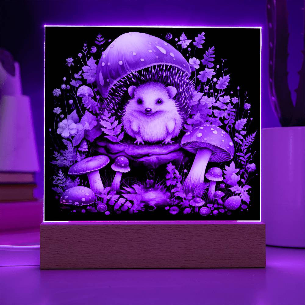 Hedgehog Mushroom Acrylic Square Plaque