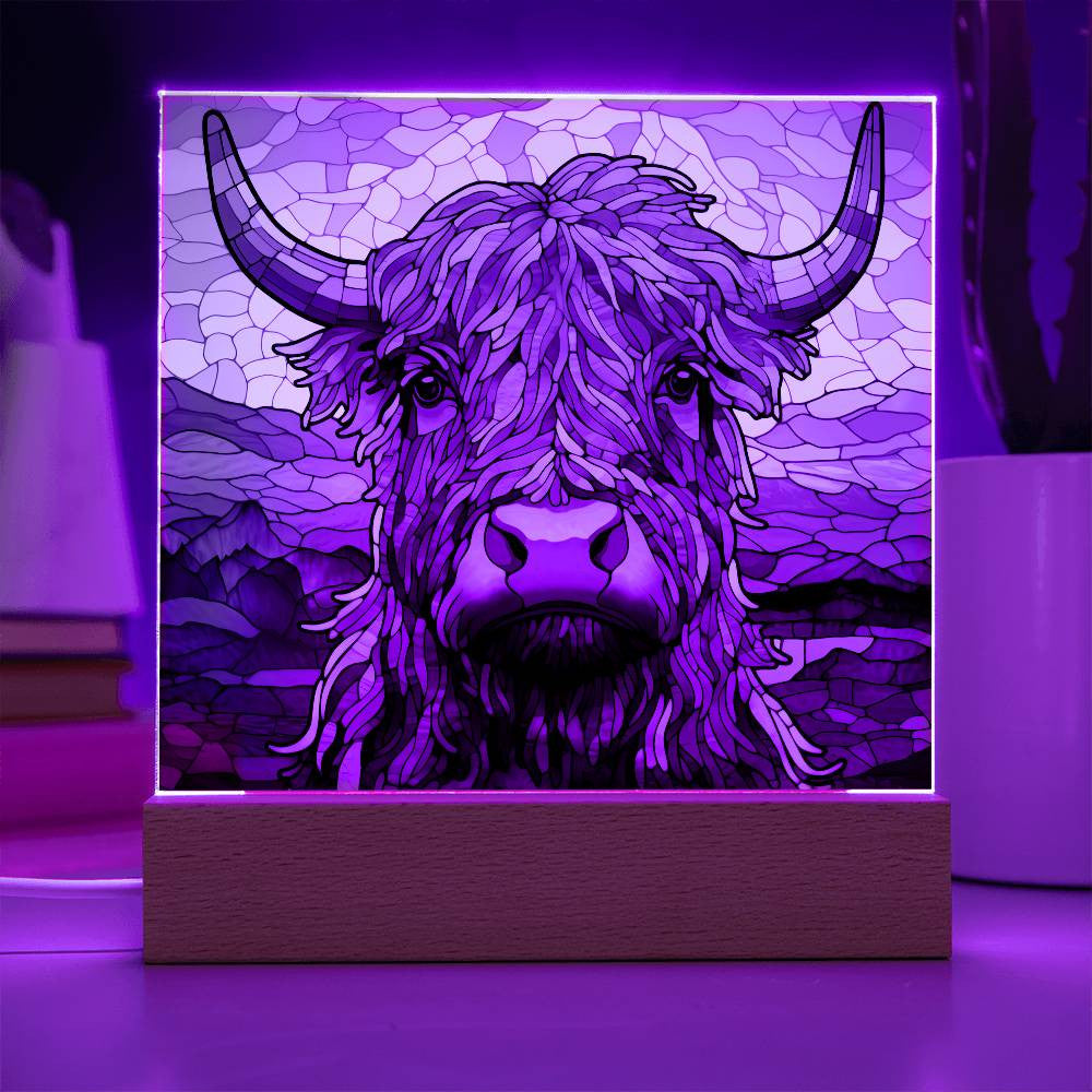 Highland Cow Stained Glass Style Acrylic Square Plaque