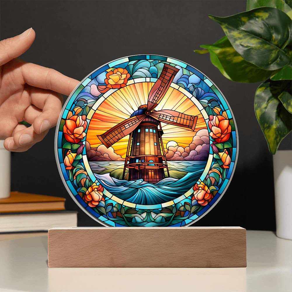 Stained Glass Windmill Acrylic Circle Plaque