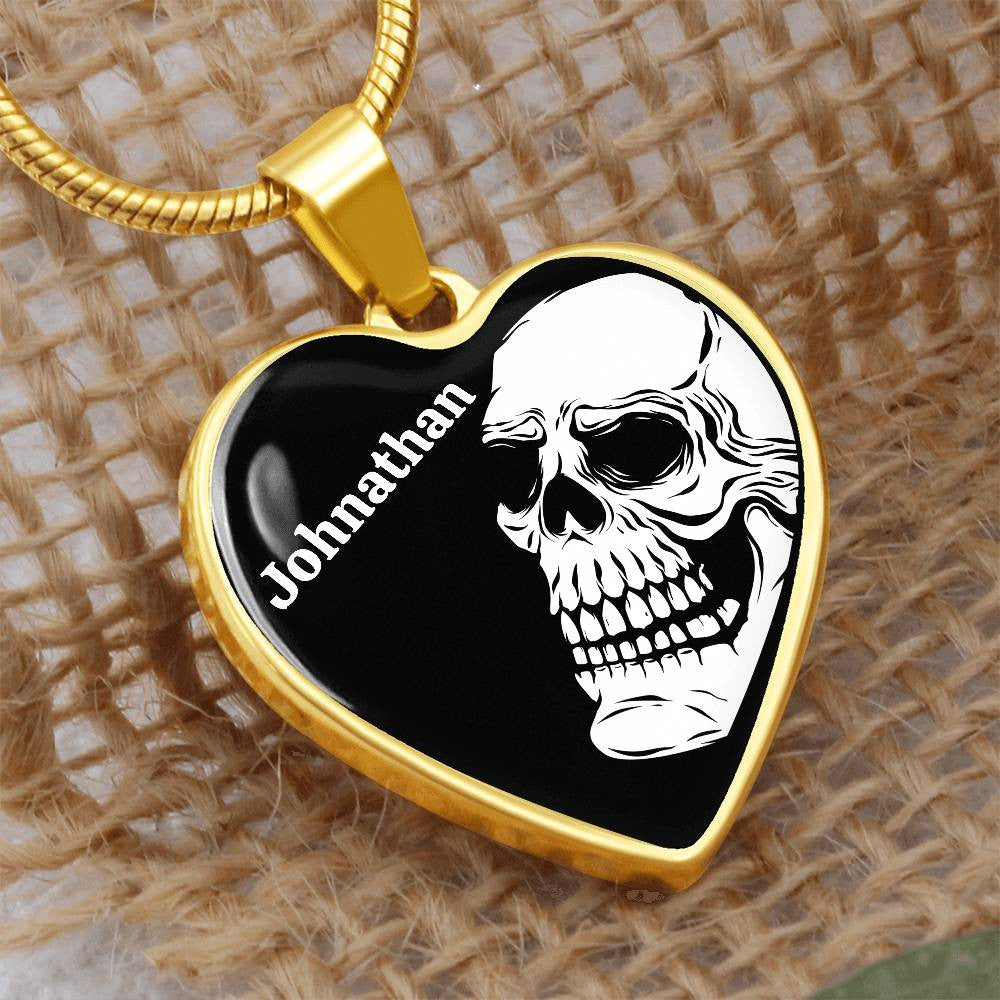 Skull Heart with Name Pendant Necklace