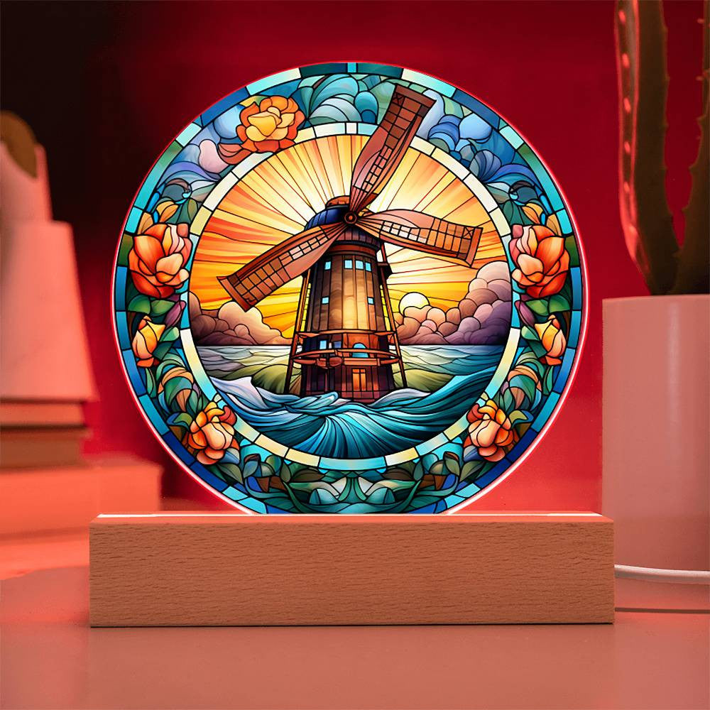 Stained Glass Windmill Acrylic Circle Plaque