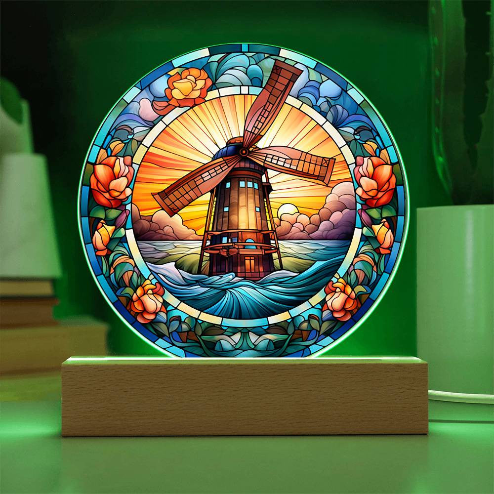 Stained Glass Windmill Acrylic Circle Plaque