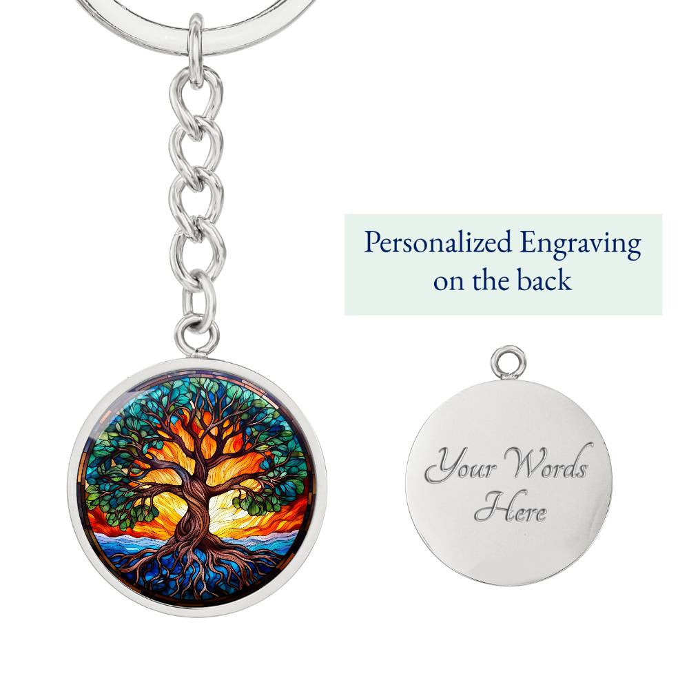 Sunny Tree of Life Stained Glass Necklace or Keychain