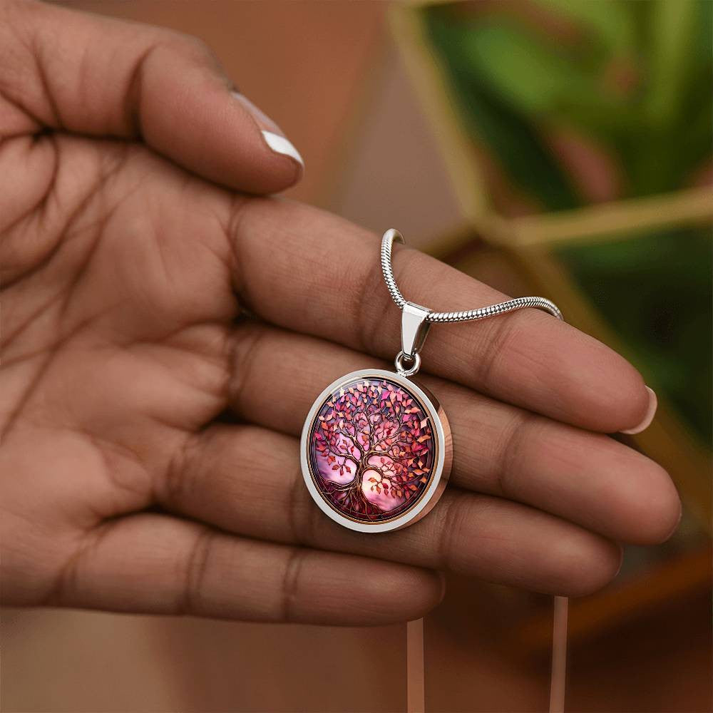 Pink Tree of Life Pendant Necklace