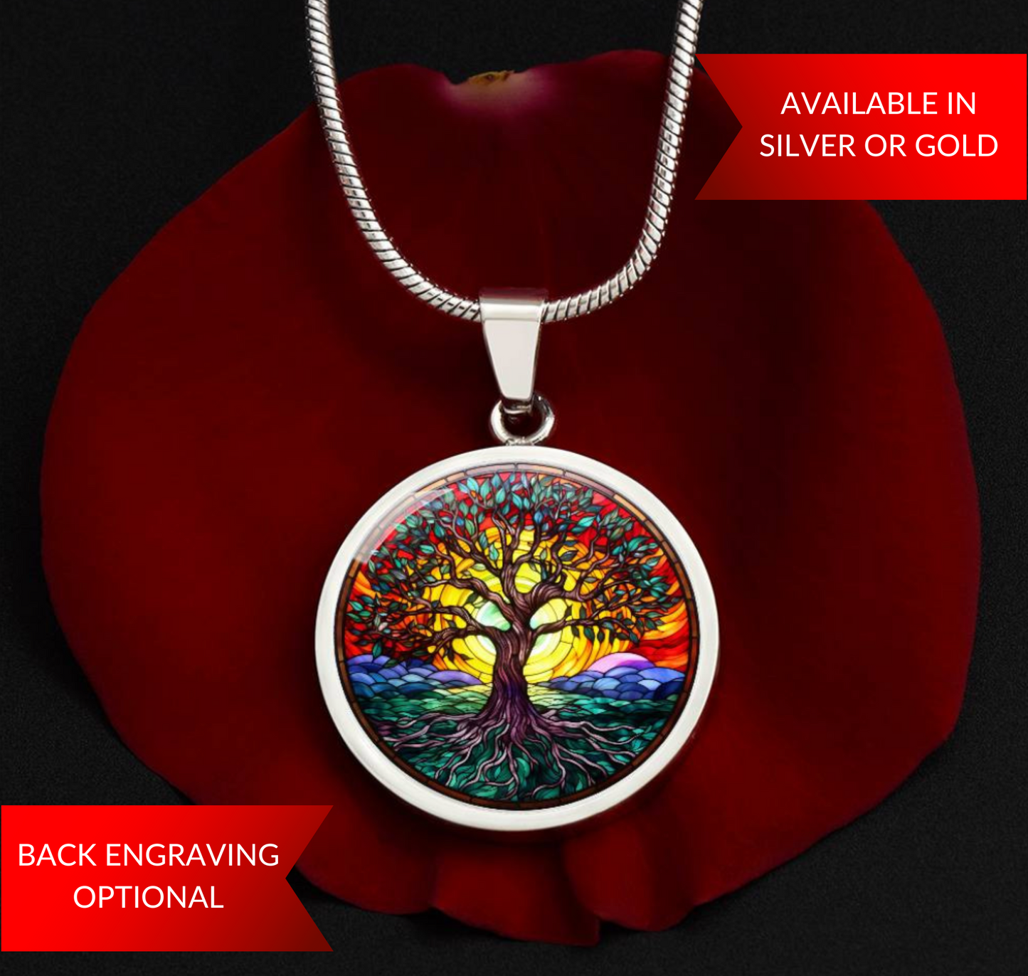 Stained Glass Style Tree of Life Necklace