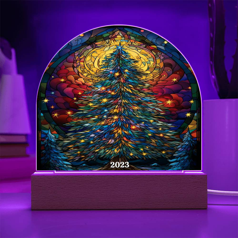 2023 Christmas Tree Stained Glass Style Acrylic Dome Plaque