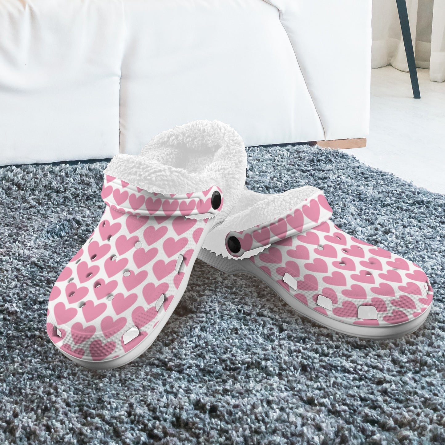 Pink Heart Fleece Lined Adult Clogs