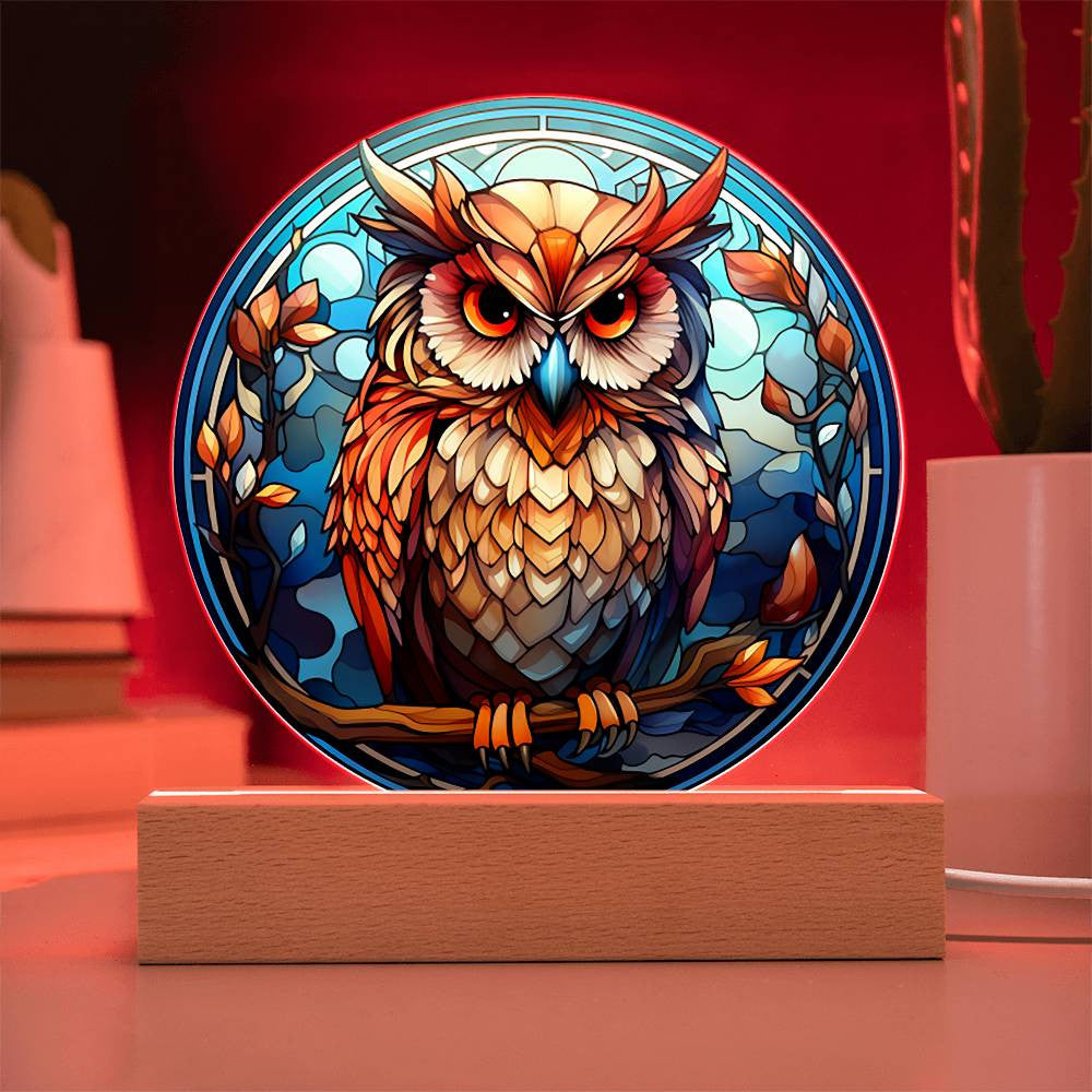 Stained Glass Owl Acrylic Circle Plaque