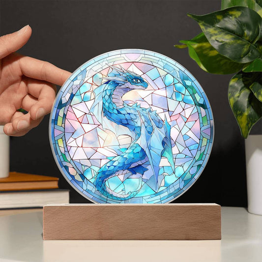 Blue Dragon Stained Glass Plaque and Nightlight