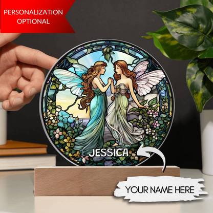 Personalized Fairies Stained Glass Acrylic Circle Plaque