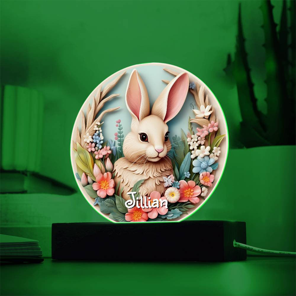 Personalized 3D Look Floral Bunny Face Night Light Plug In