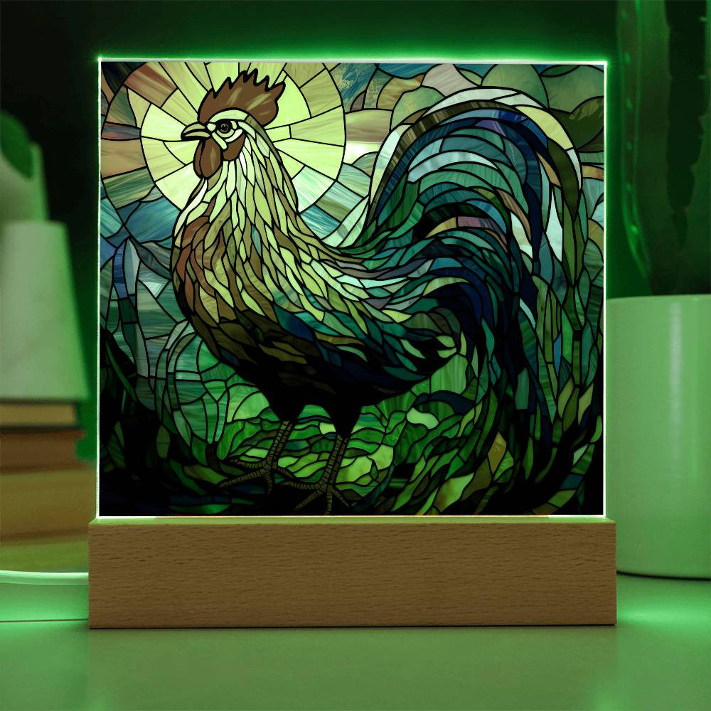 Rooster Stained Glass Style Acrylic Square Plaque