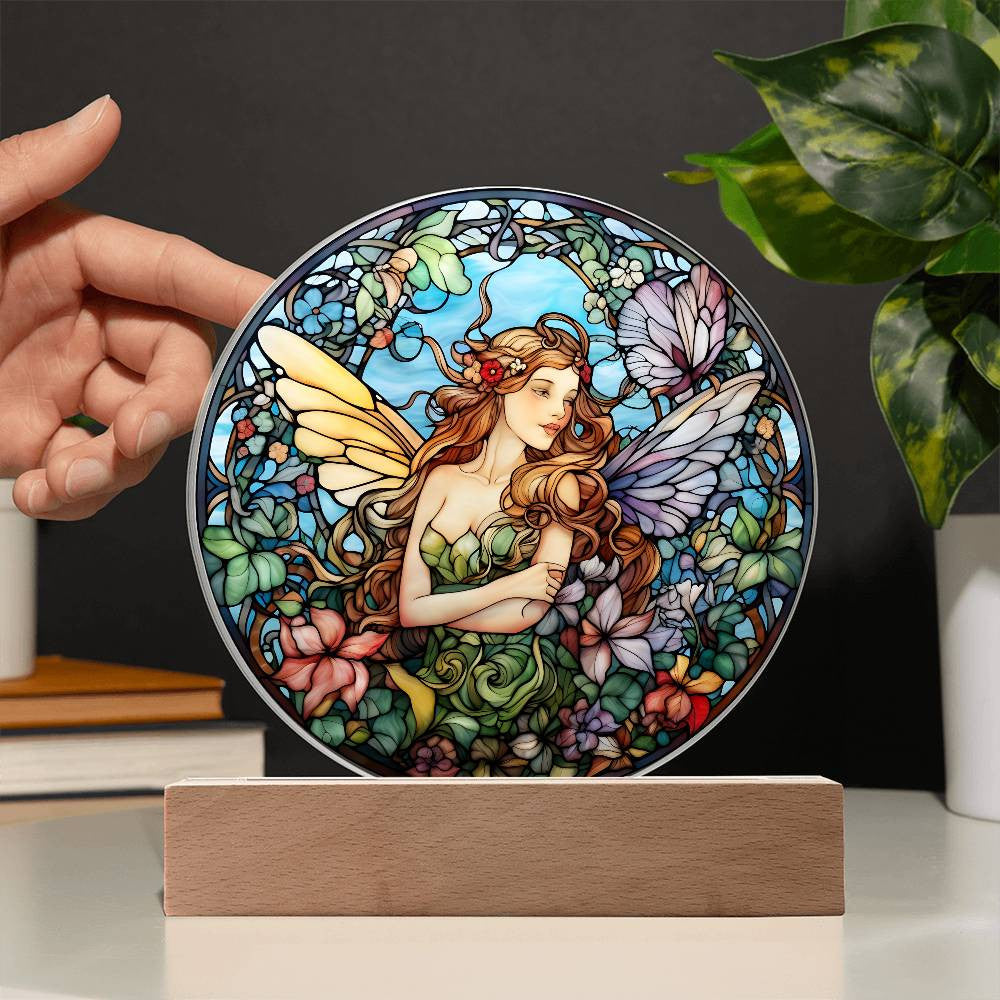 Personalized Fairy in Garden Stained Glass Plaque