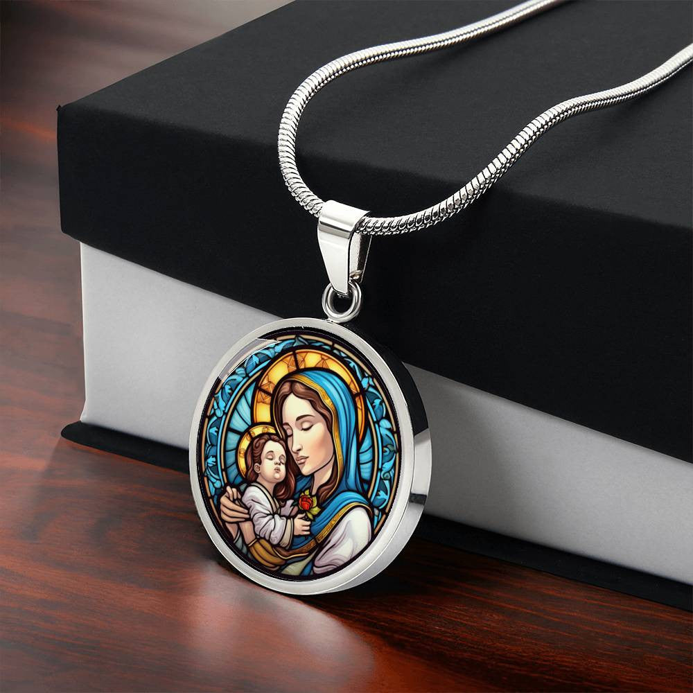 Personalized Virgin Mary & Baby Jesus Necklace