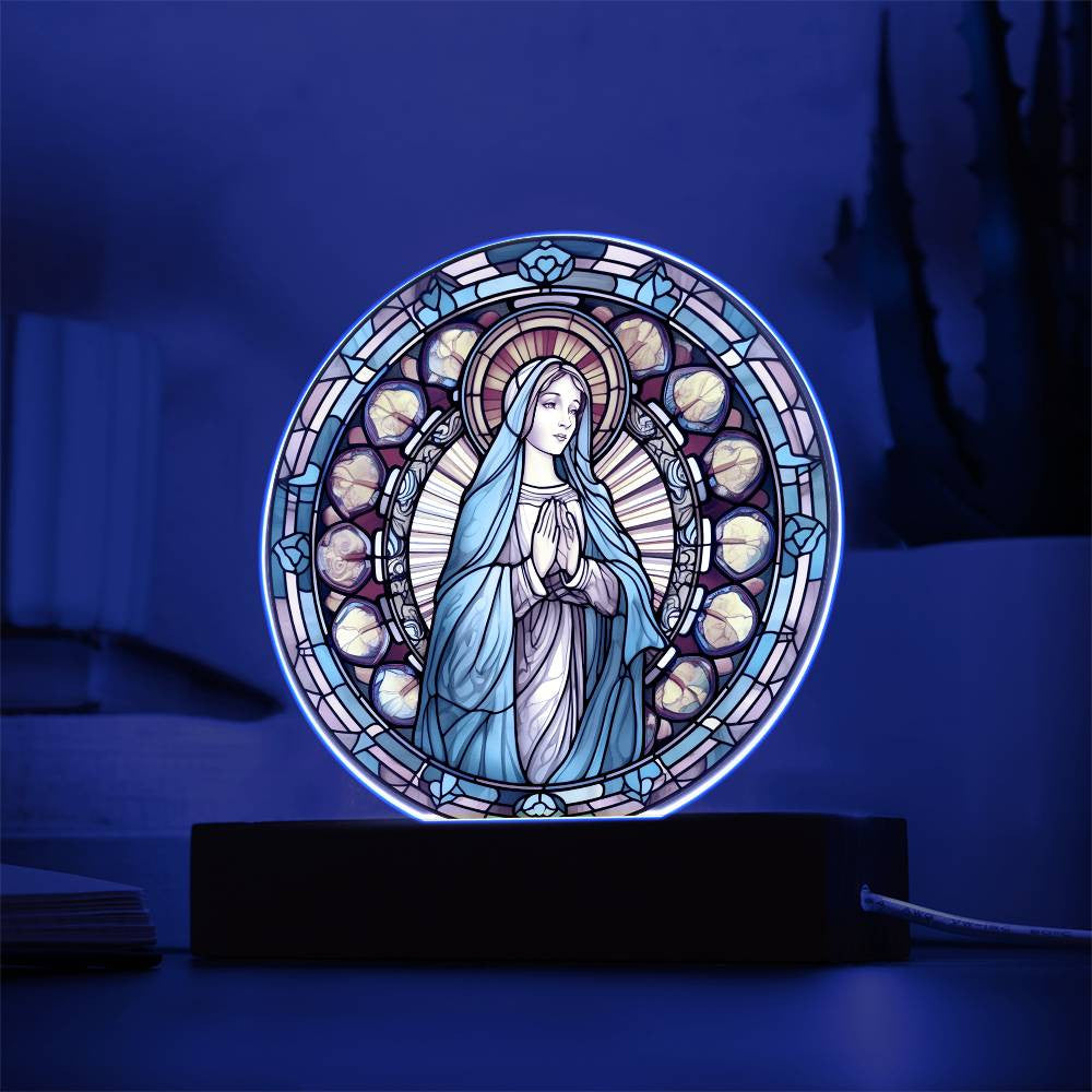 Traditional Catholic Blessed Virgin Mary Stained Glass Style Plaque