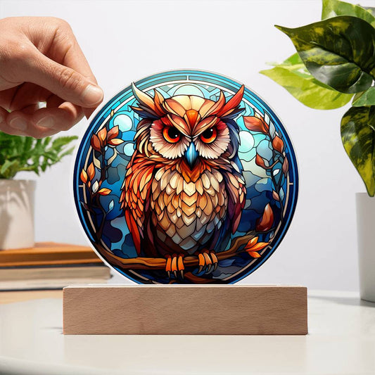 Stained Glass Owl Acrylic Circle Plaque