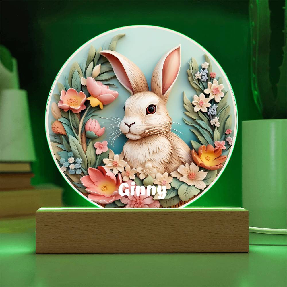 Personalized 3D Look Floral Easter Bunny Night Light Plug In