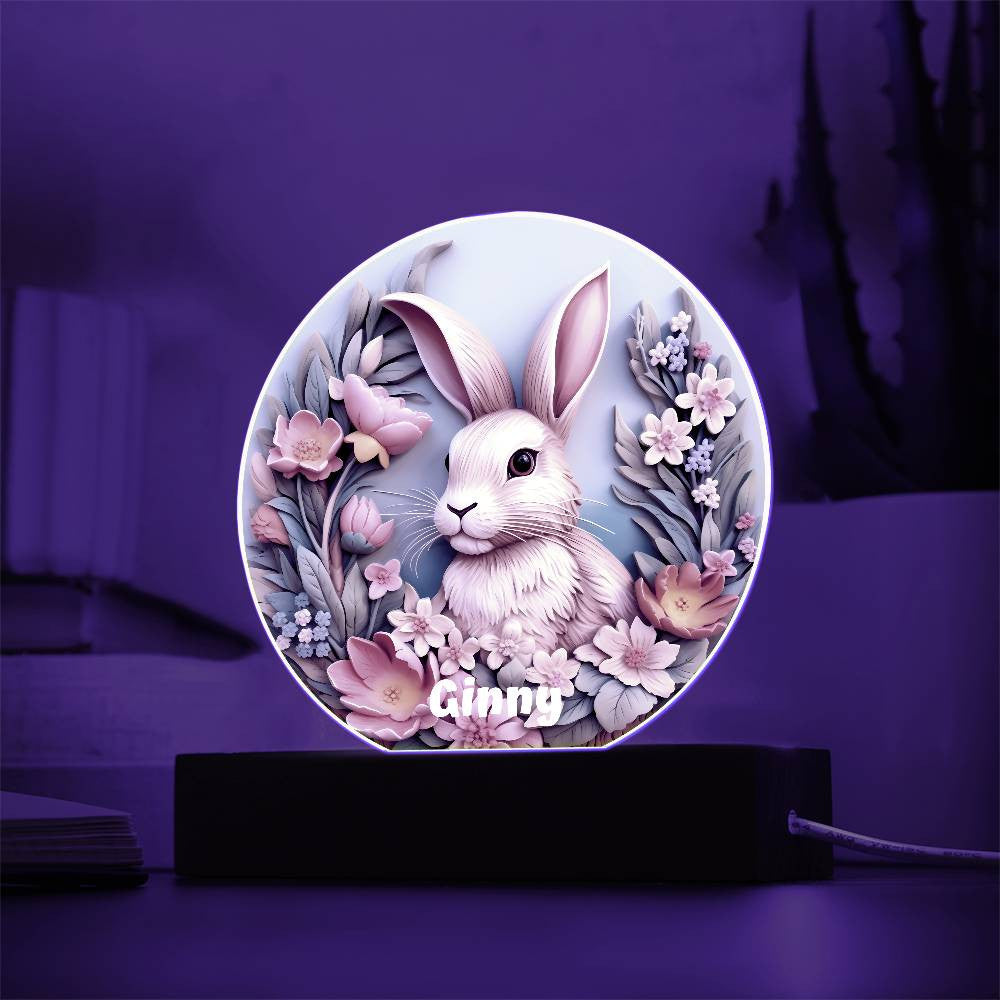 Personalized 3D Look Floral Easter Bunny Night Light Plug In