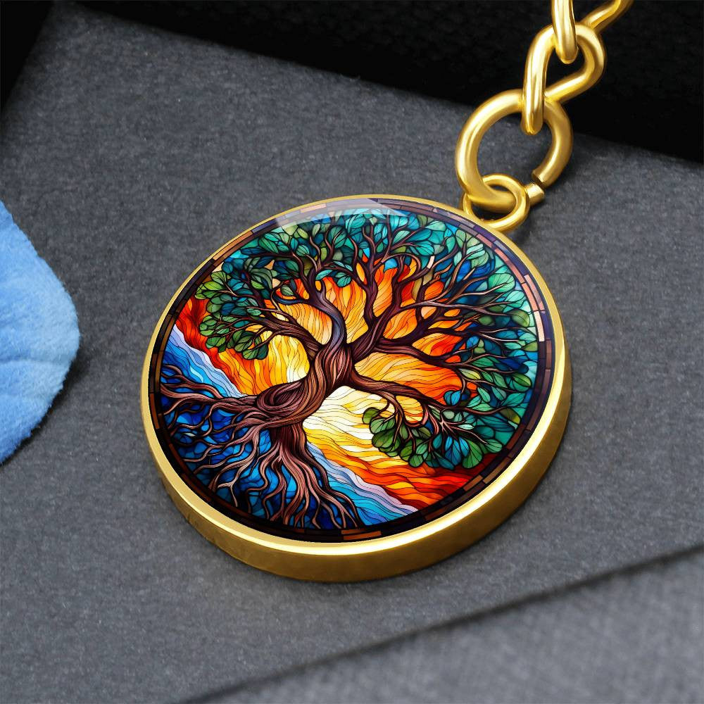 Sunny Tree of Life Stained Glass Necklace or Keychain