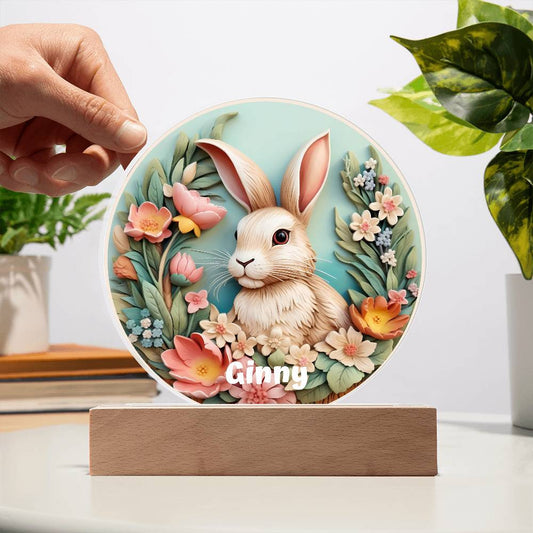 Personalized 3D Look Floral Easter Bunny Night Light Plug In