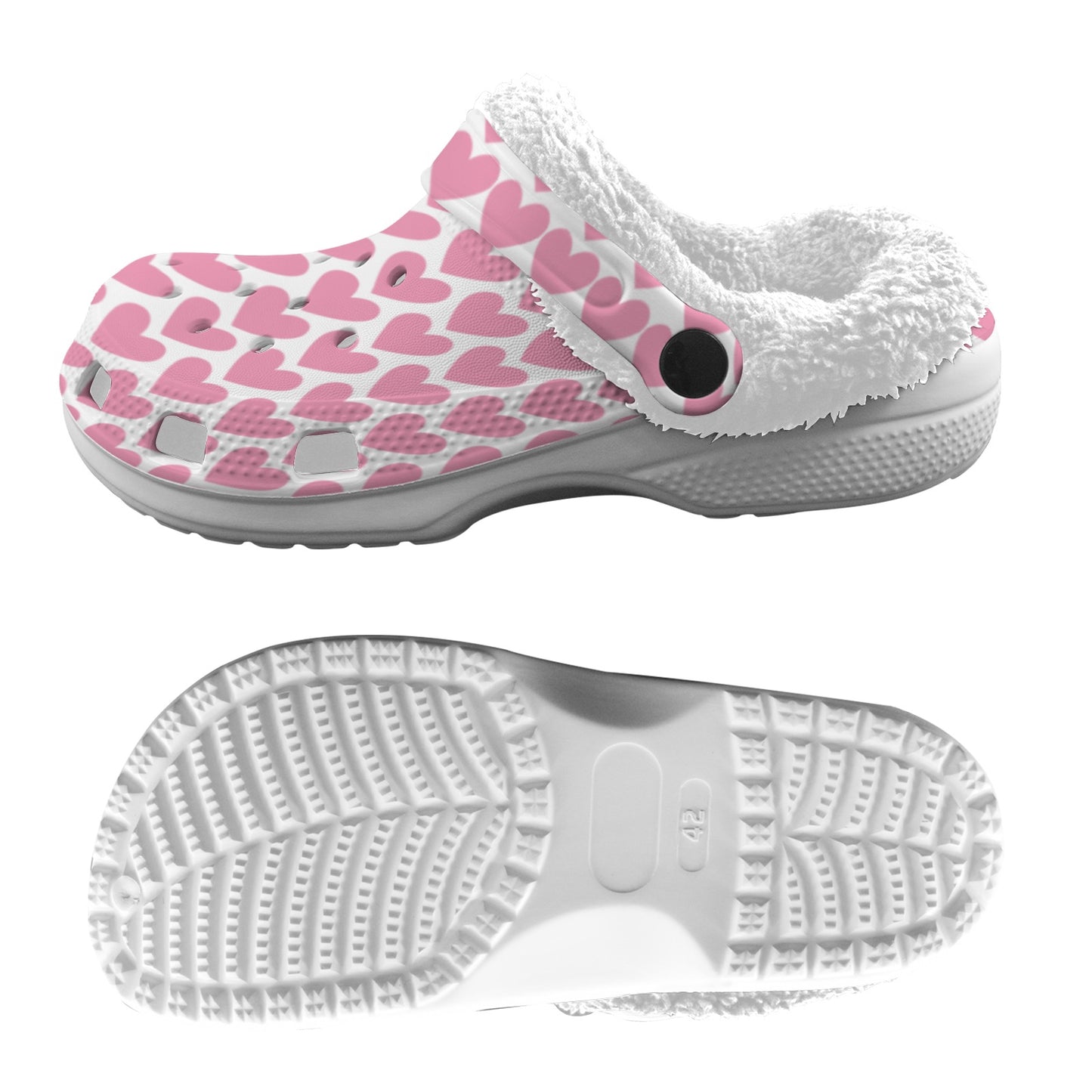 Pink Heart Fleece Lined Adult Clogs