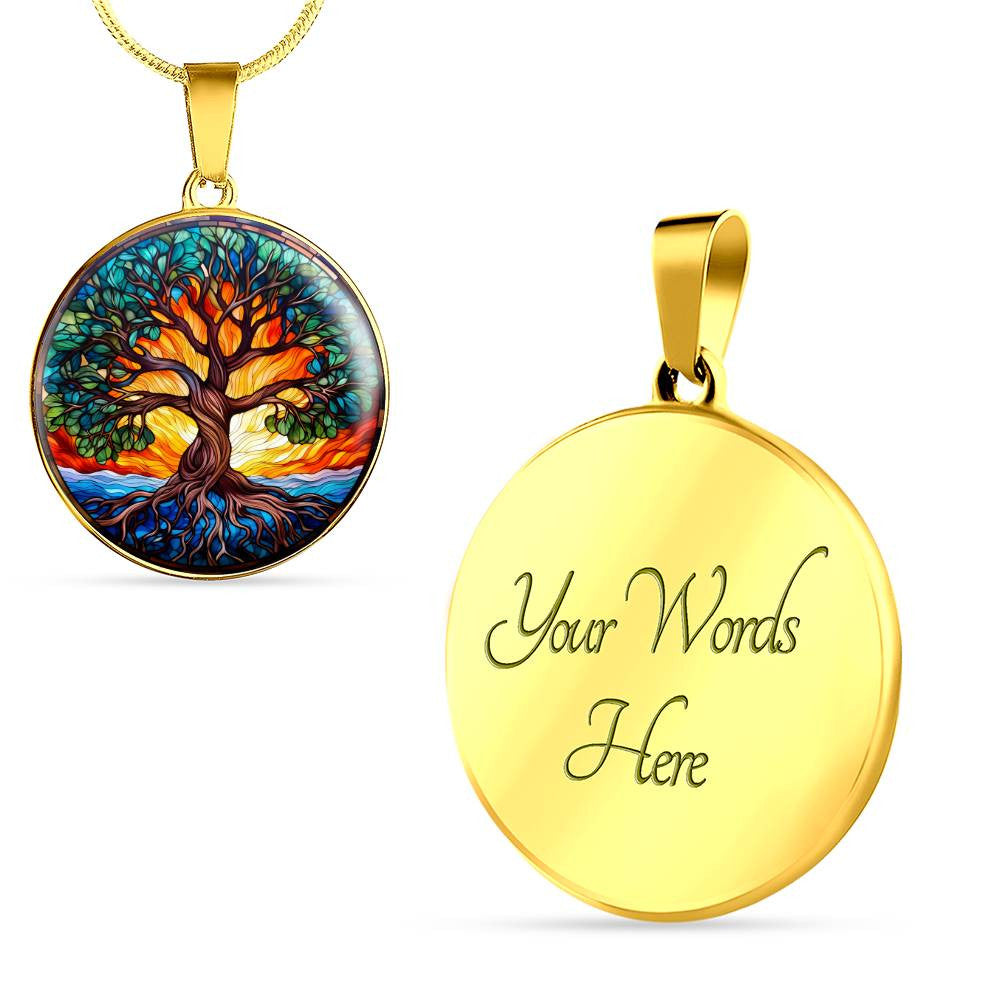 Sunny Tree of Life Stained Glass Necklace or Keychain